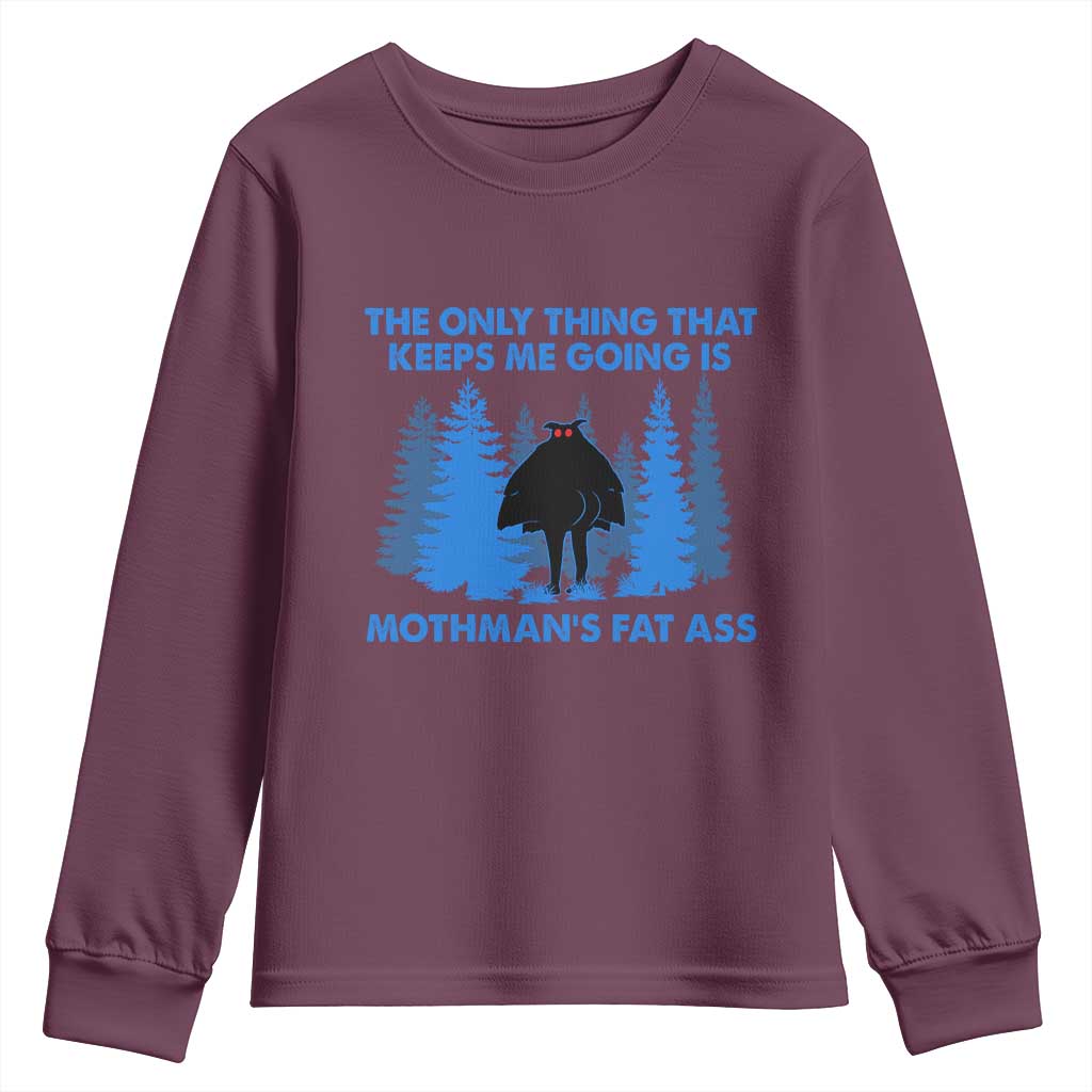 Funny Mothman Fat Ass Youth Sweatshirt Vintage Cryptid Funny Moth Man Meme TS10 Maroon Print Your Wear