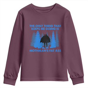 Funny Mothman Fat Ass Youth Sweatshirt Vintage Cryptid Funny Moth Man Meme TS10 Maroon Print Your Wear