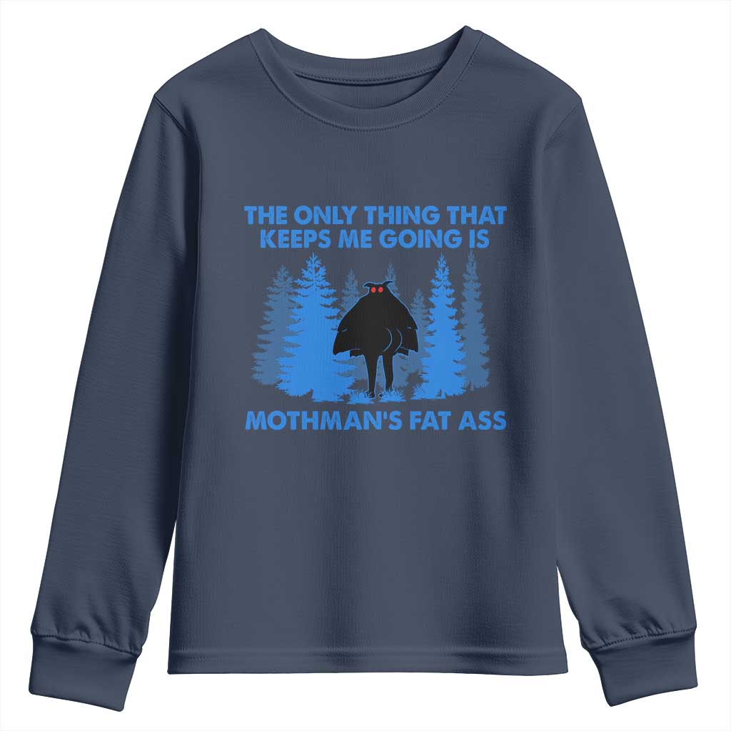 Funny Mothman Fat Ass Youth Sweatshirt Vintage Cryptid Funny Moth Man Meme TS10 Navy Print Your Wear