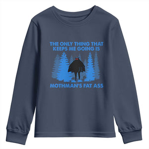 Funny Mothman Fat Ass Youth Sweatshirt Vintage Cryptid Funny Moth Man Meme TS10 Navy Print Your Wear