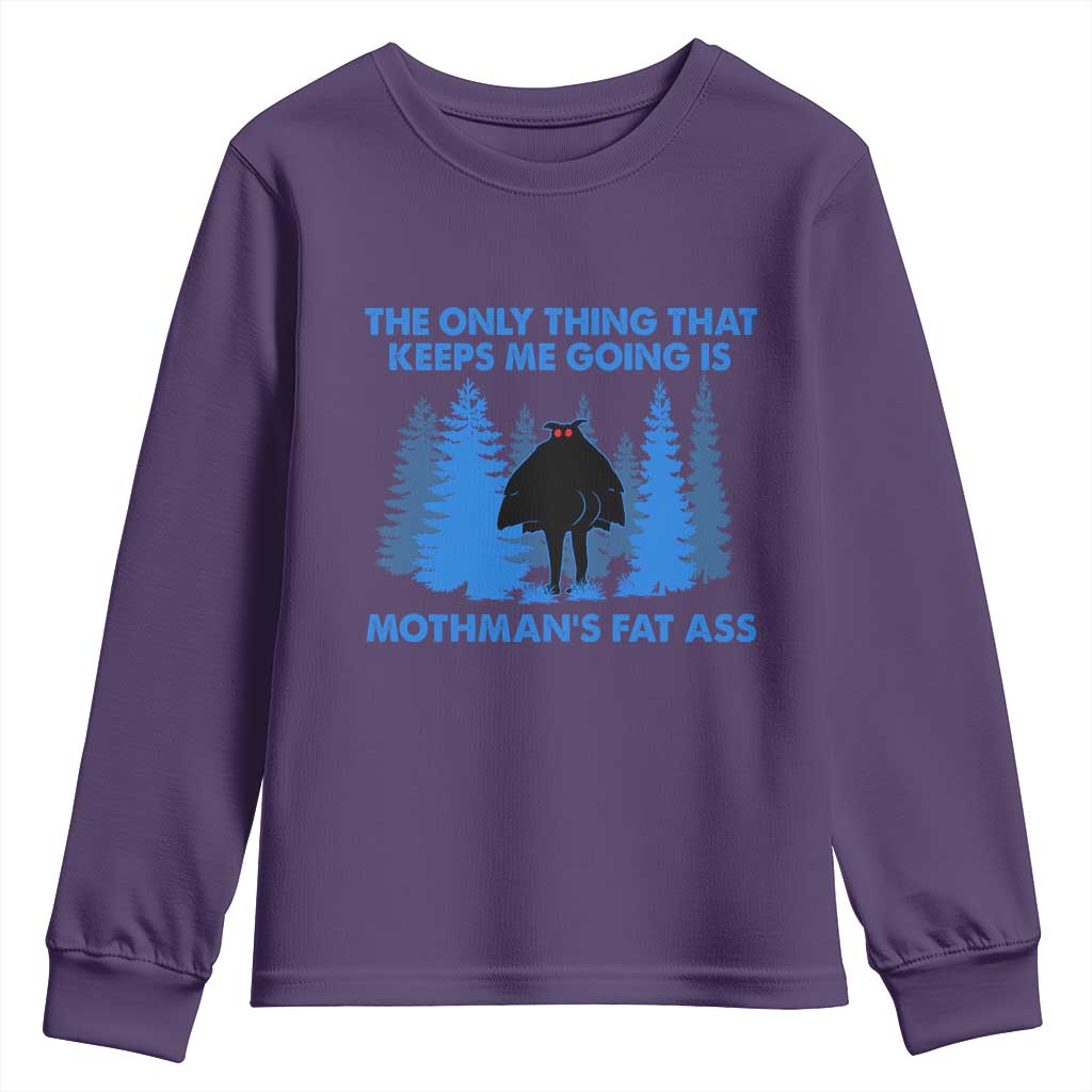 Funny Mothman Fat Ass Youth Sweatshirt Vintage Cryptid Funny Moth Man Meme TS10 Purple Print Your Wear