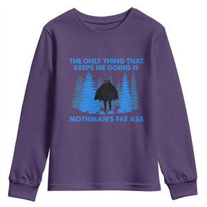 Funny Mothman Fat Ass Youth Sweatshirt Vintage Cryptid Funny Moth Man Meme TS10 Purple Print Your Wear