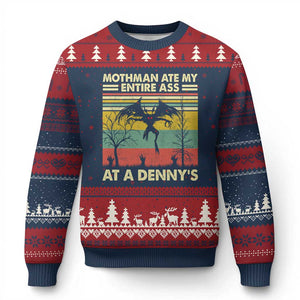 Funny Mothman Eat My Entire Ass Ugly Christmas Sweater Vintage Cryptid Funny Mothman Meme TS10 Navy Red Print Your Wear