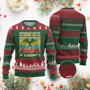 Funny Mothman Eat My Entire Ass Ugly Christmas Sweater Vintage Cryptid Funny Mothman Meme - Print Your Wear