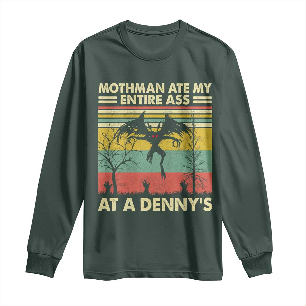 Funny Mothman Eat My Entire Ass Long Sleeve Shirt Vintage Cryptid Funny Mothman Meme TS10 Dark Forest Green Print Your Wear