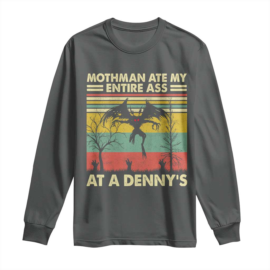 Funny Mothman Eat My Entire Ass Long Sleeve Shirt Vintage Cryptid Funny Mothman Meme TS10 Dark Heather Print Your Wear