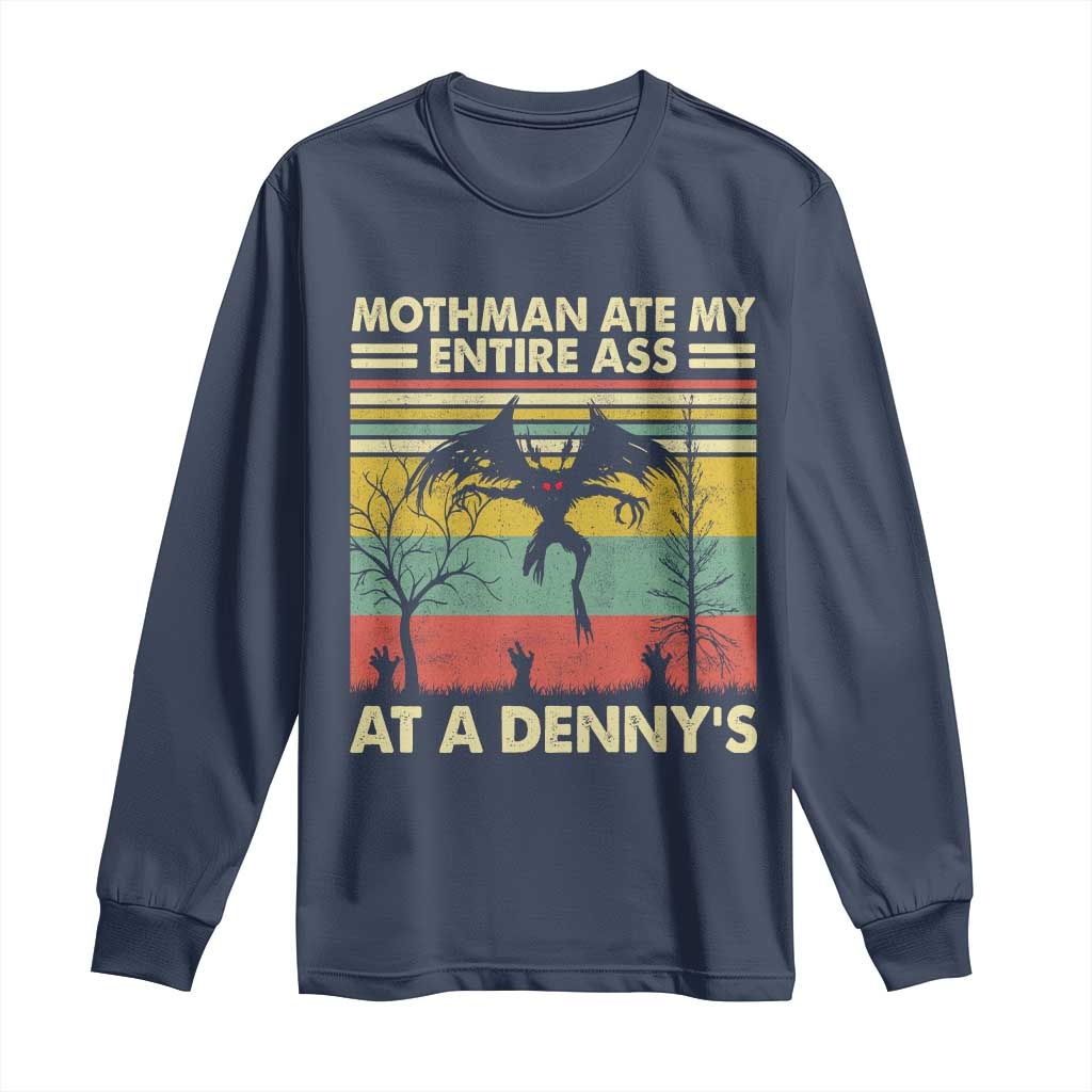 Funny Mothman Eat My Entire Ass Long Sleeve Shirt Vintage Cryptid Funny Mothman Meme TS10 Navy Print Your Wear