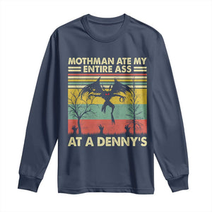 Funny Mothman Eat My Entire Ass Long Sleeve Shirt Vintage Cryptid Funny Mothman Meme TS10 Navy Print Your Wear