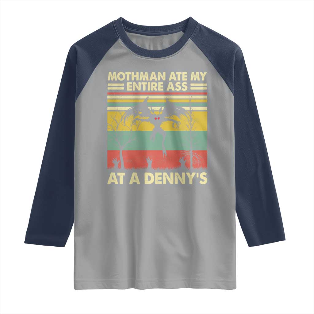 Funny Mothman Eat My Entire Ass Raglan Shirt Vintage Cryptid Funny Mothman Meme TS10 Sport Gray Navy Print Your Wear