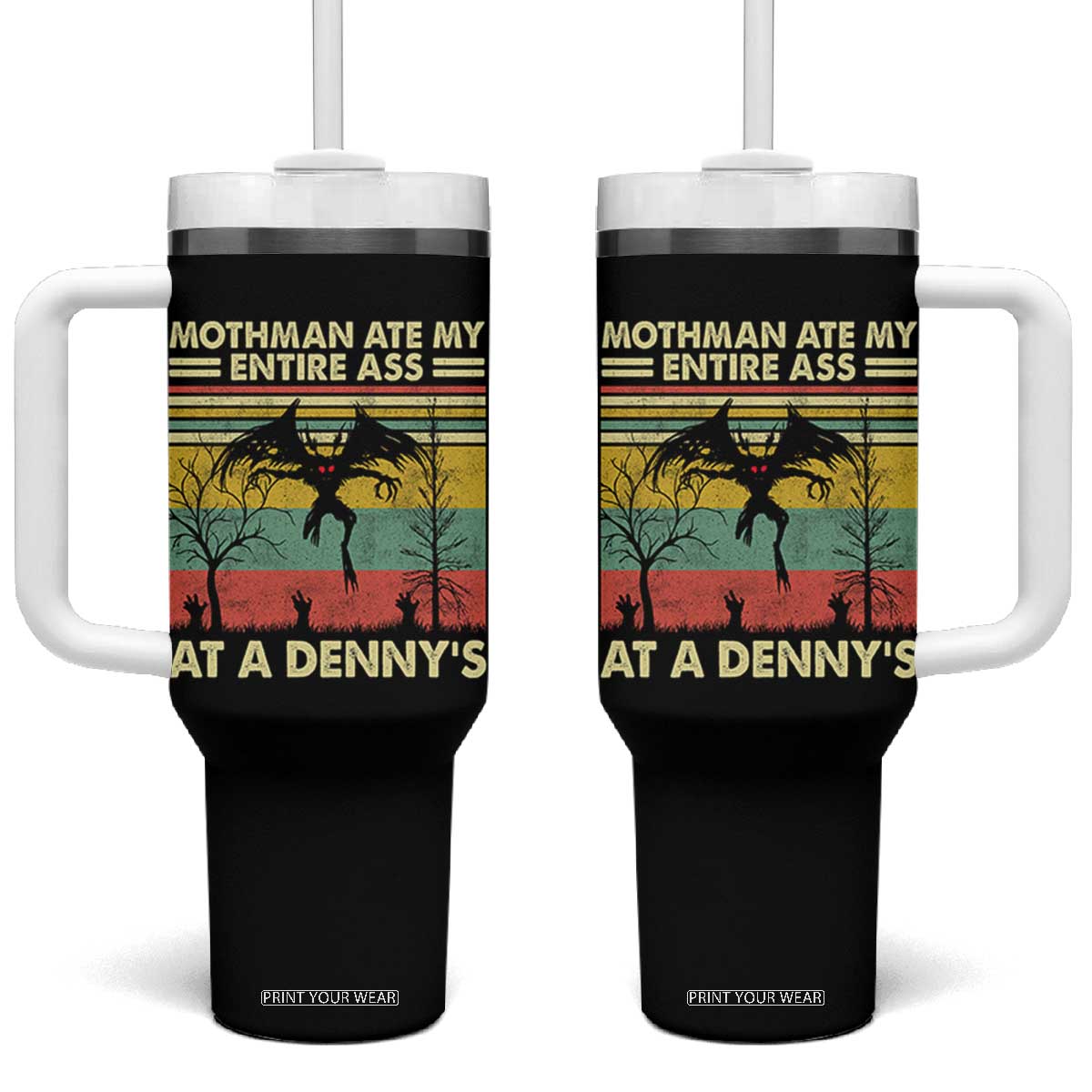 Funny Mothman Eat My Entire Ass Tumbler With Handle Vintage Cryptid Funny Mothman Meme - Print Your Wear
