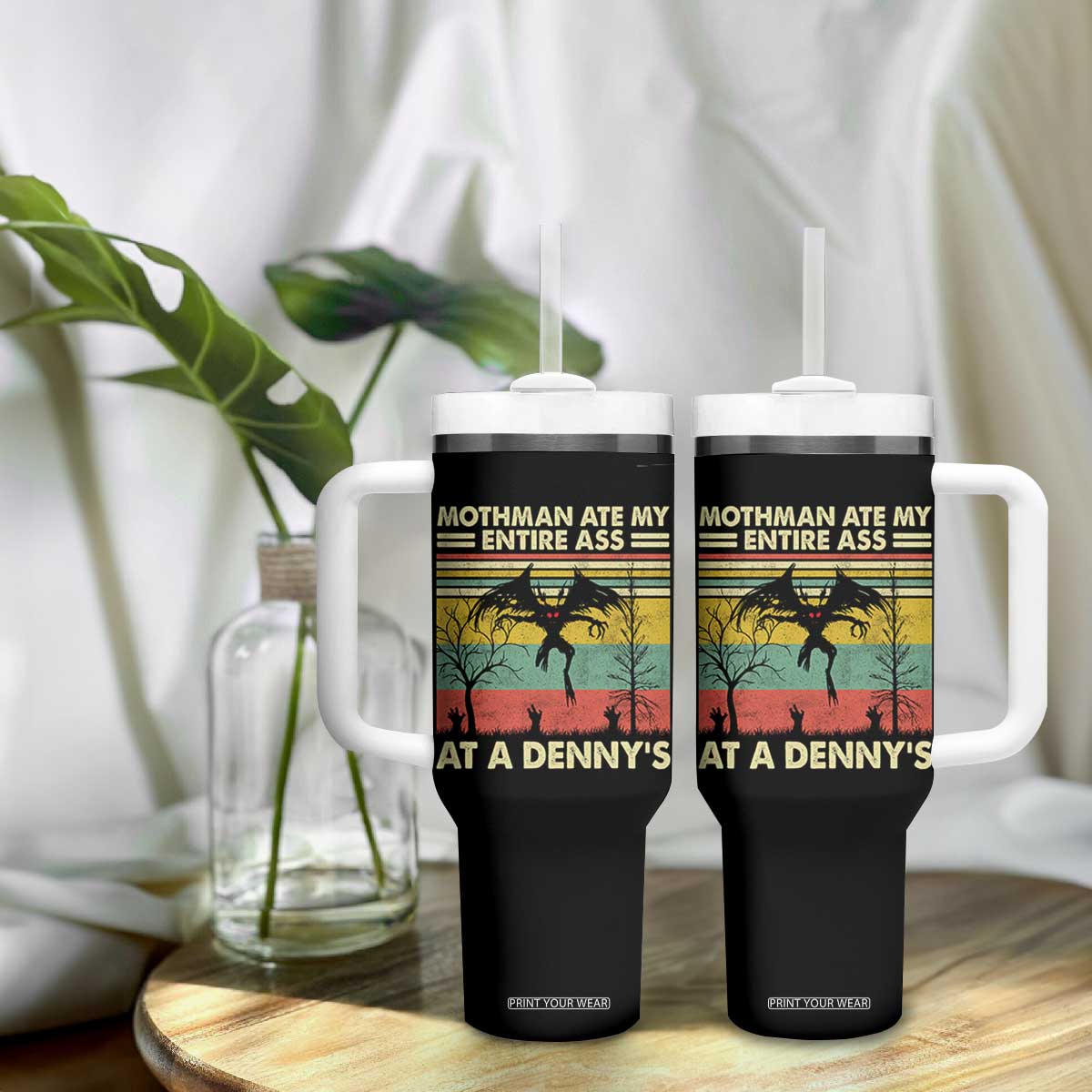 Funny Mothman Eat My Entire Ass Tumbler With Handle Vintage Cryptid Funny Mothman Meme TS10 Print Your Wear