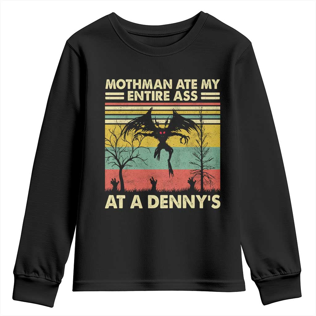 Funny Mothman Eat My Entire Ass Youth Sweatshirt Vintage Cryptid Funny Mothman Meme TS10 Black Print Your Wear