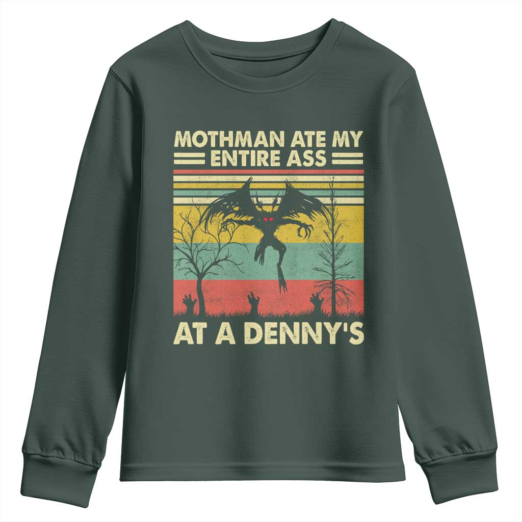 Funny Mothman Eat My Entire Ass Youth Sweatshirt Vintage Cryptid Funny Mothman Meme TS10 Dark Forest Green Print Your Wear