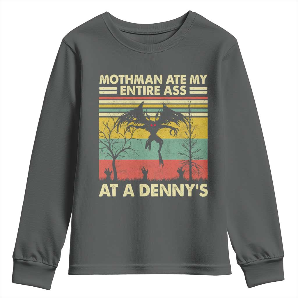 Funny Mothman Eat My Entire Ass Youth Sweatshirt Vintage Cryptid Funny Mothman Meme TS10 Dark Heather Print Your Wear
