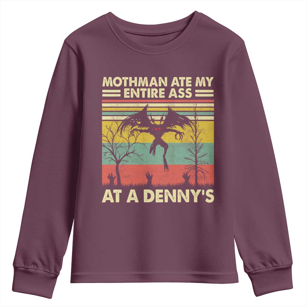 Funny Mothman Eat My Entire Ass Youth Sweatshirt Vintage Cryptid Funny Mothman Meme TS10 Maroon Print Your Wear