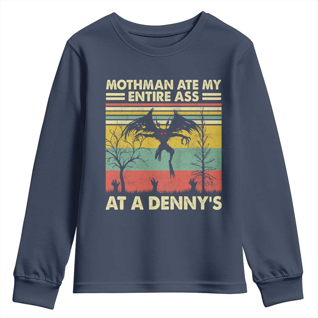 Funny Mothman Eat My Entire Ass Youth Sweatshirt Vintage Cryptid Funny Mothman Meme TS10 Navy Print Your Wear