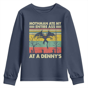 Funny Mothman Eat My Entire Ass Youth Sweatshirt Vintage Cryptid Funny Mothman Meme TS10 Navy Print Your Wear
