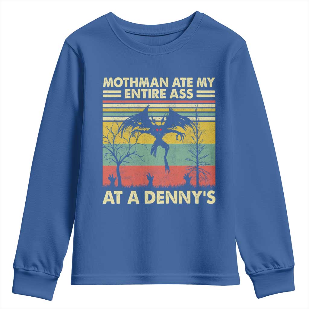 Funny Mothman Eat My Entire Ass Youth Sweatshirt Vintage Cryptid Funny Mothman Meme TS10 Royal Blue Print Your Wear