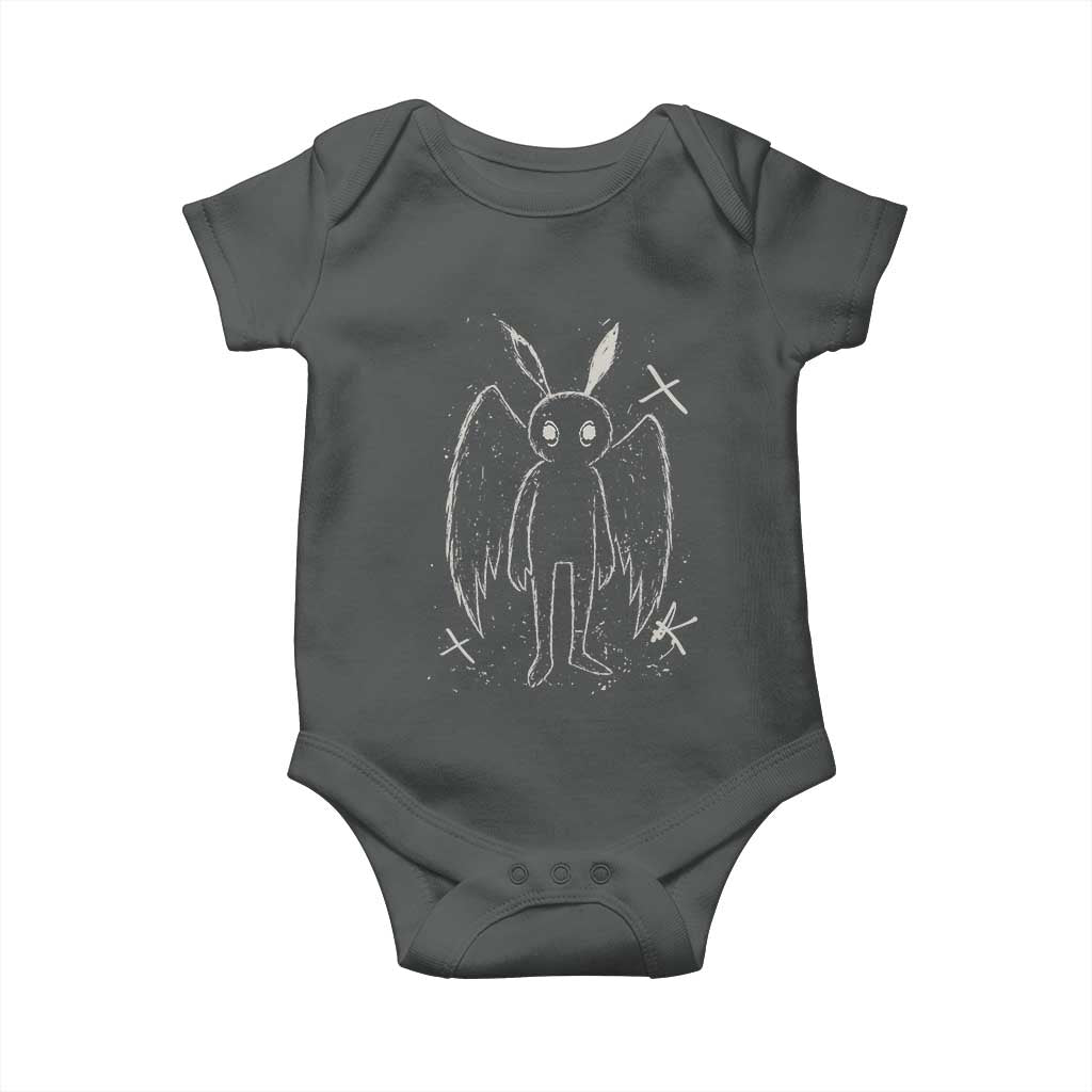 Creepy Cute Mothman Baby Onesie Alt Goth Grunge Horror Aesthetic Cryptid TS10 Dark Heather Print Your Wear