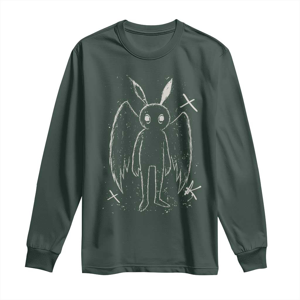 Creepy Cute Mothman Long Sleeve Shirt Alt Goth Grunge Horror Aesthetic Cryptid TS10 Dark Forest Green Print Your Wear