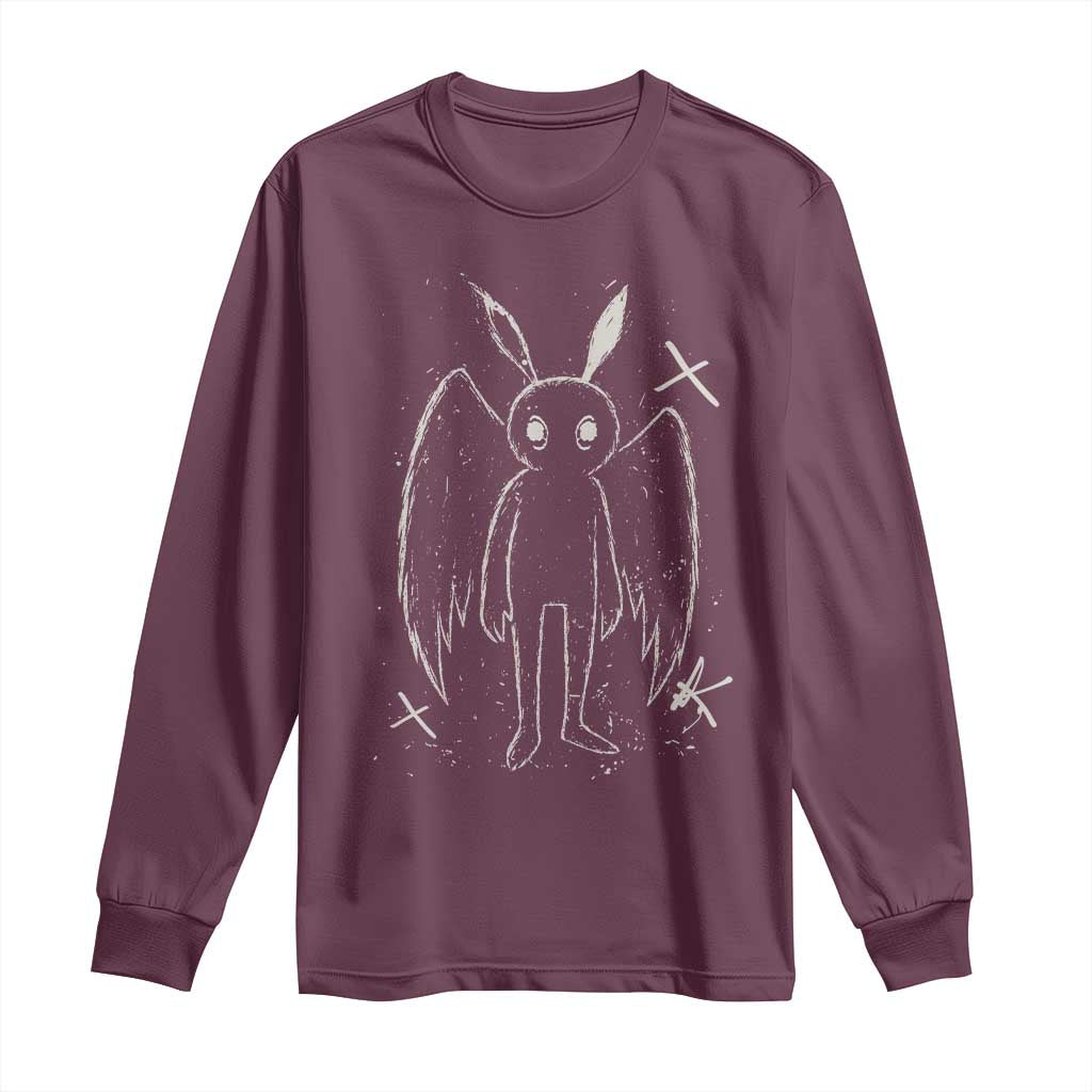 Creepy Cute Mothman Long Sleeve Shirt Alt Goth Grunge Horror Aesthetic Cryptid TS10 Maroon Print Your Wear