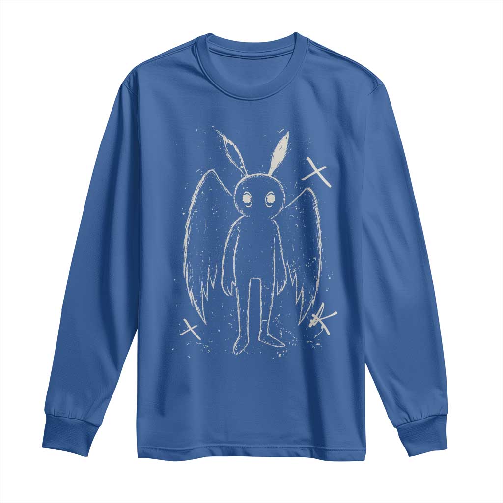 Creepy Cute Mothman Long Sleeve Shirt Alt Goth Grunge Horror Aesthetic Cryptid TS10 Royal Blue Print Your Wear