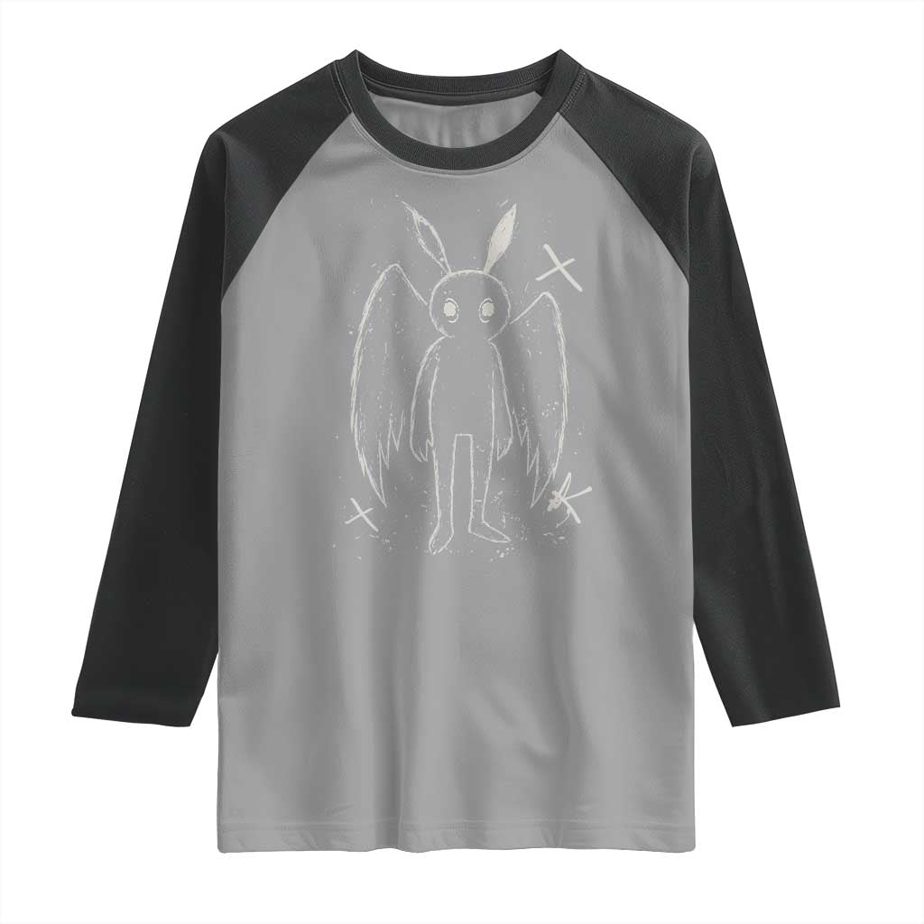 Creepy Cute Mothman Raglan Shirt Alt Goth Grunge Horror Aesthetic Cryptid TS10 Sport Gray Black Print Your Wear
