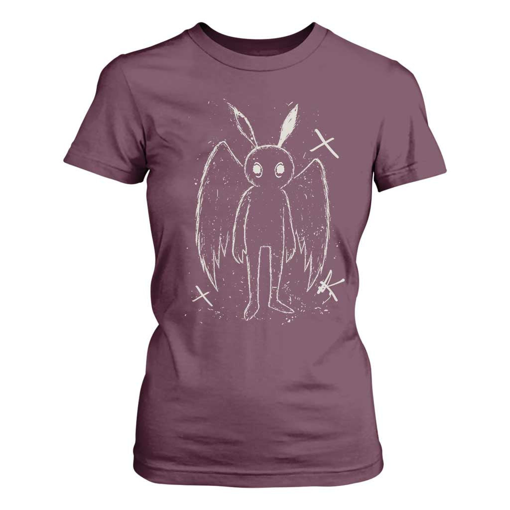 Creepy Cute Mothman T Shirt For Women Alt Goth Grunge Horror Aesthetic Cryptid TS10 Maroon Print Your Wear