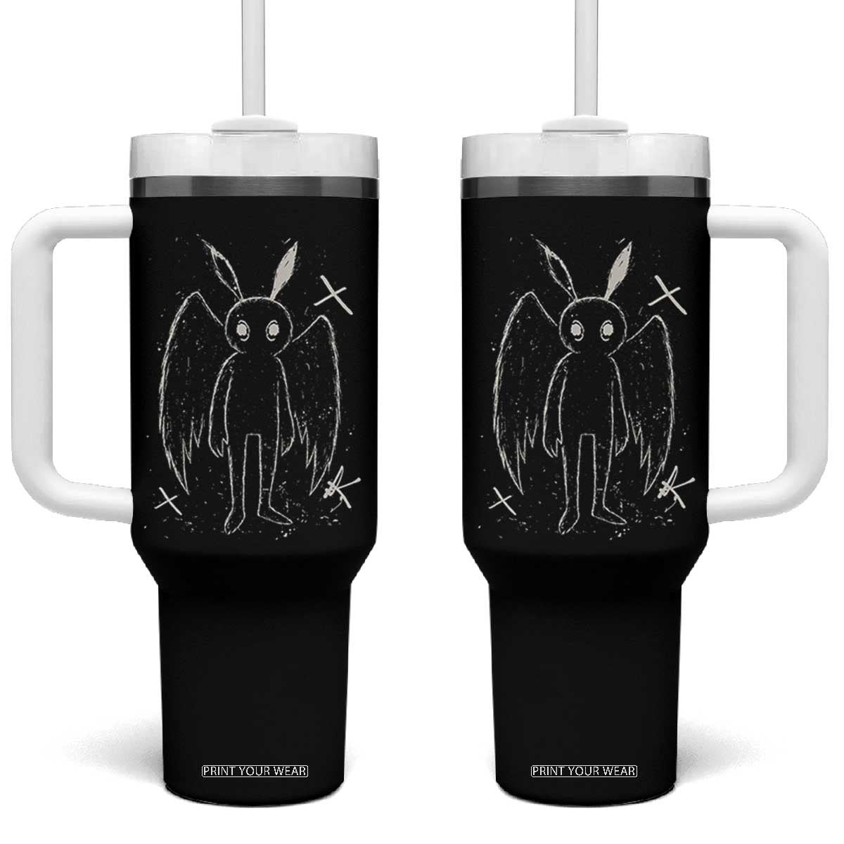 Creepy Cute Mothman Tumbler With Handle Alt Goth Grunge Horror Aesthetic Cryptid TS10 One Size: 40 oz Black Print Your Wear