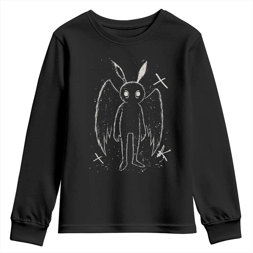 Creepy Cute Mothman Youth Sweatshirt Alt Goth Grunge Horror Aesthetic Cryptid TS10 Black Print Your Wear