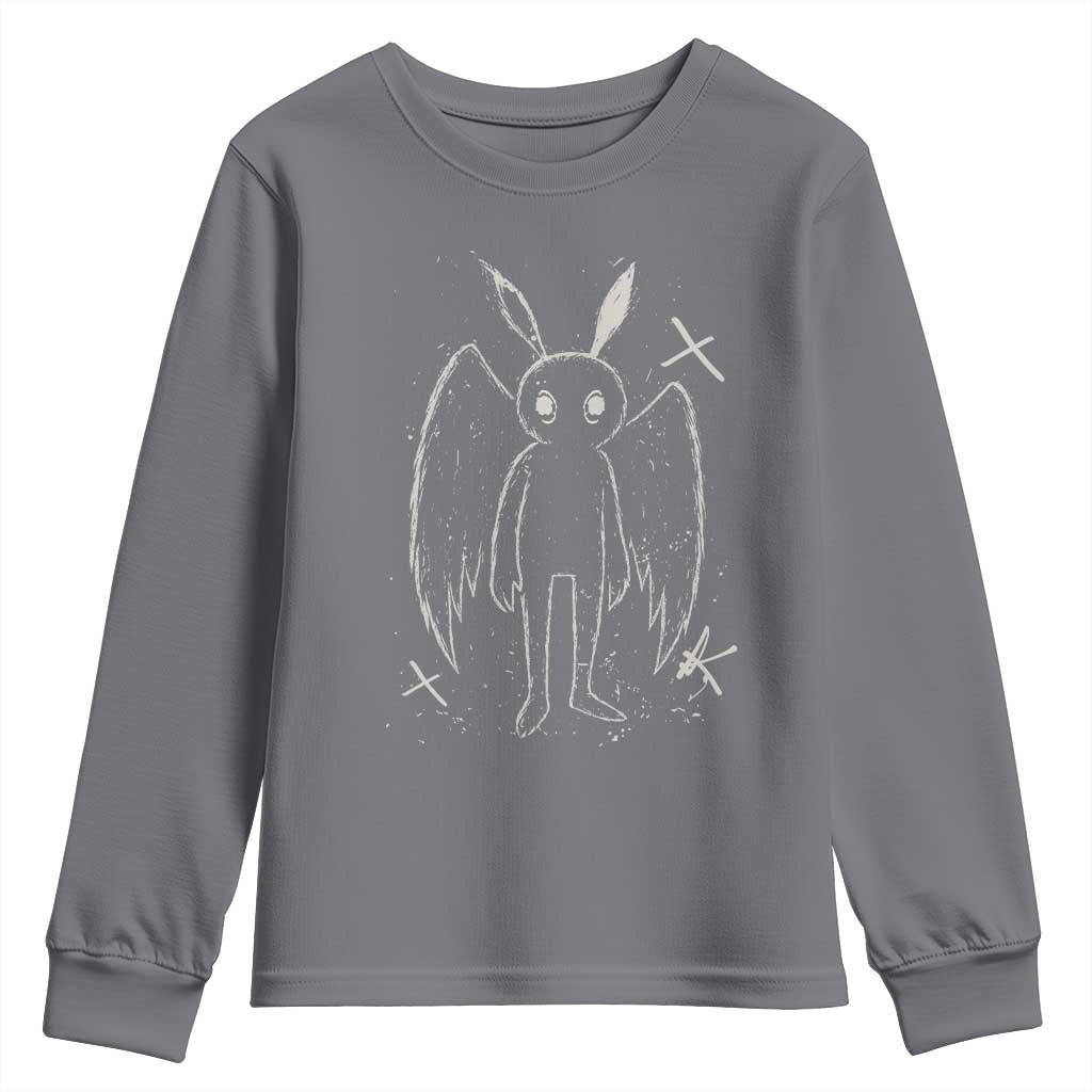 Creepy Cute Mothman Youth Sweatshirt Alt Goth Grunge Horror Aesthetic Cryptid TS10 Charcoal Print Your Wear
