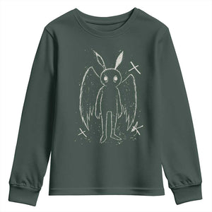 Creepy Cute Mothman Youth Sweatshirt Alt Goth Grunge Horror Aesthetic Cryptid TS10 Dark Forest Green Print Your Wear