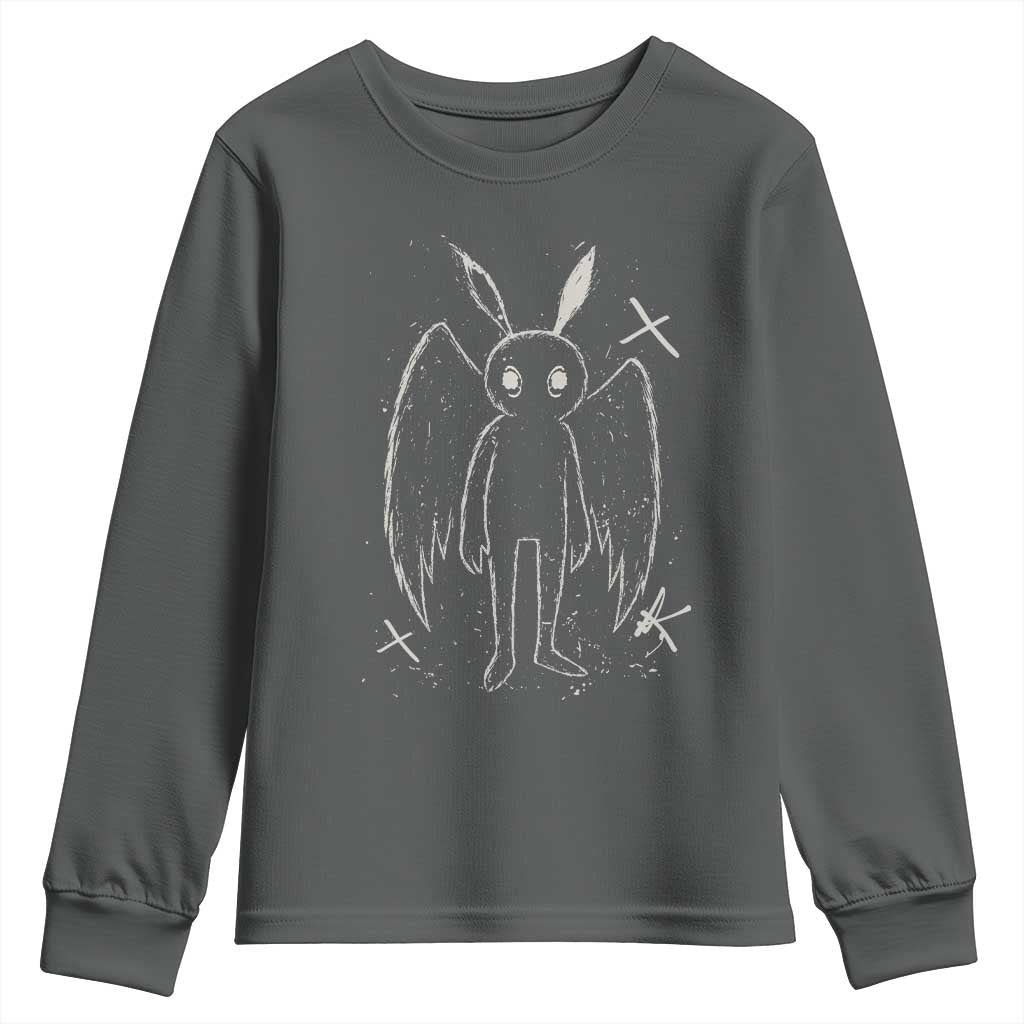 Creepy Cute Mothman Youth Sweatshirt Alt Goth Grunge Horror Aesthetic Cryptid TS10 Dark Heather Print Your Wear
