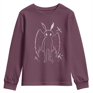 Creepy Cute Mothman Youth Sweatshirt Alt Goth Grunge Horror Aesthetic Cryptid TS10 Maroon Print Your Wear