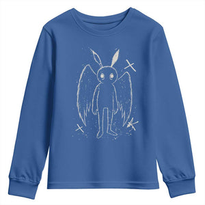 Creepy Cute Mothman Youth Sweatshirt Alt Goth Grunge Horror Aesthetic Cryptid TS10 Royal Blue Print Your Wear