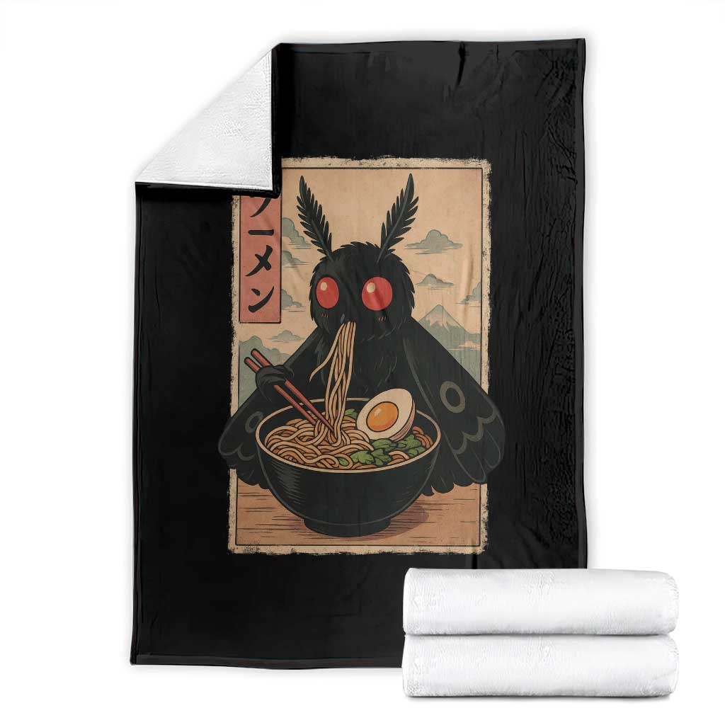Funny Mothman Ramen Throw Blanket Japanese Kawaii Noodles Cryptid Retro Manga Anime TS10 Black Print Your Wear