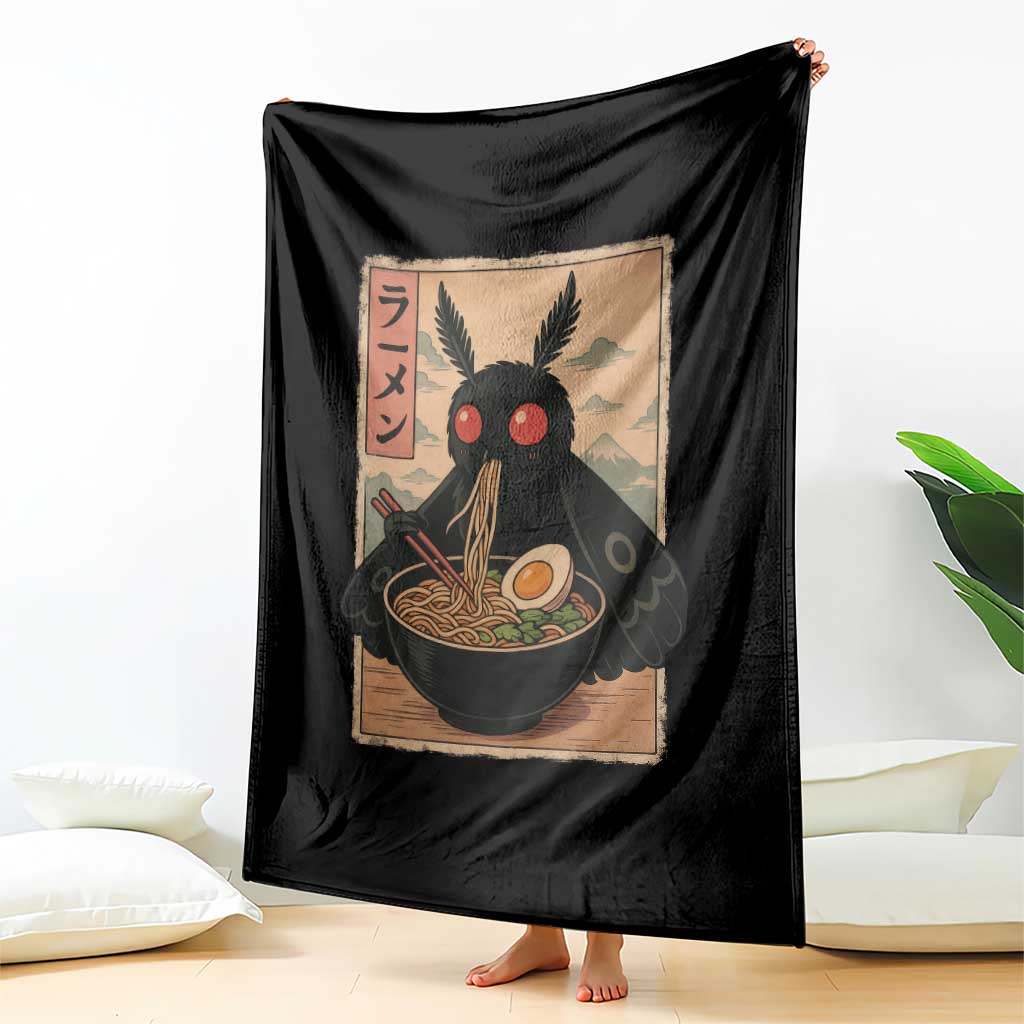 Funny Mothman Ramen Throw Blanket Japanese Kawaii Noodles Cryptid Retro Manga Anime TS10 Print Your Wear