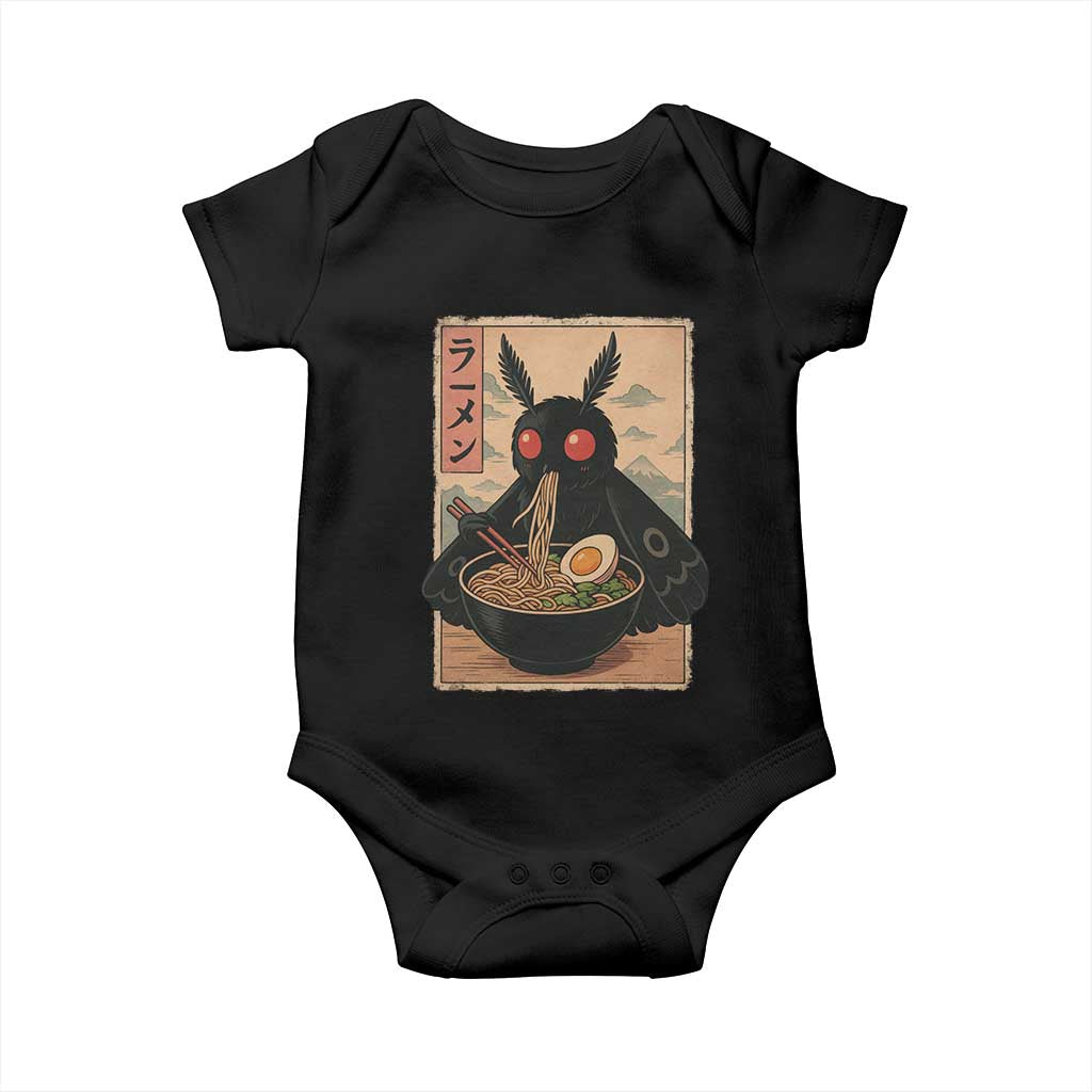 Funny Mothman Ramen Baby Onesie Japanese Kawaii Noodles Cryptid Retro Manga Anime TS10 Black Print Your Wear