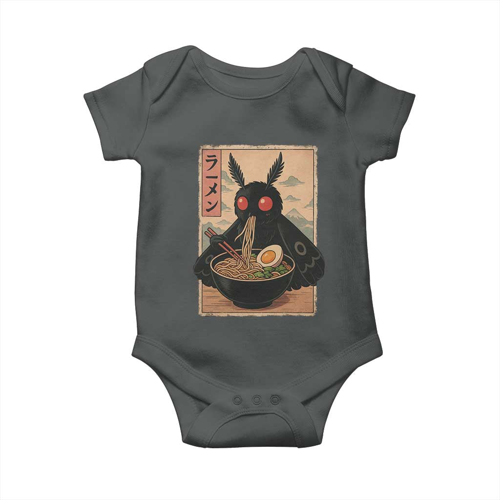 Funny Mothman Ramen Baby Onesie Japanese Kawaii Noodles Cryptid Retro Manga Anime TS10 Dark Heather Print Your Wear