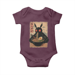 Funny Mothman Ramen Baby Onesie Japanese Kawaii Noodles Cryptid Retro Manga Anime TS10 Maroon Print Your Wear