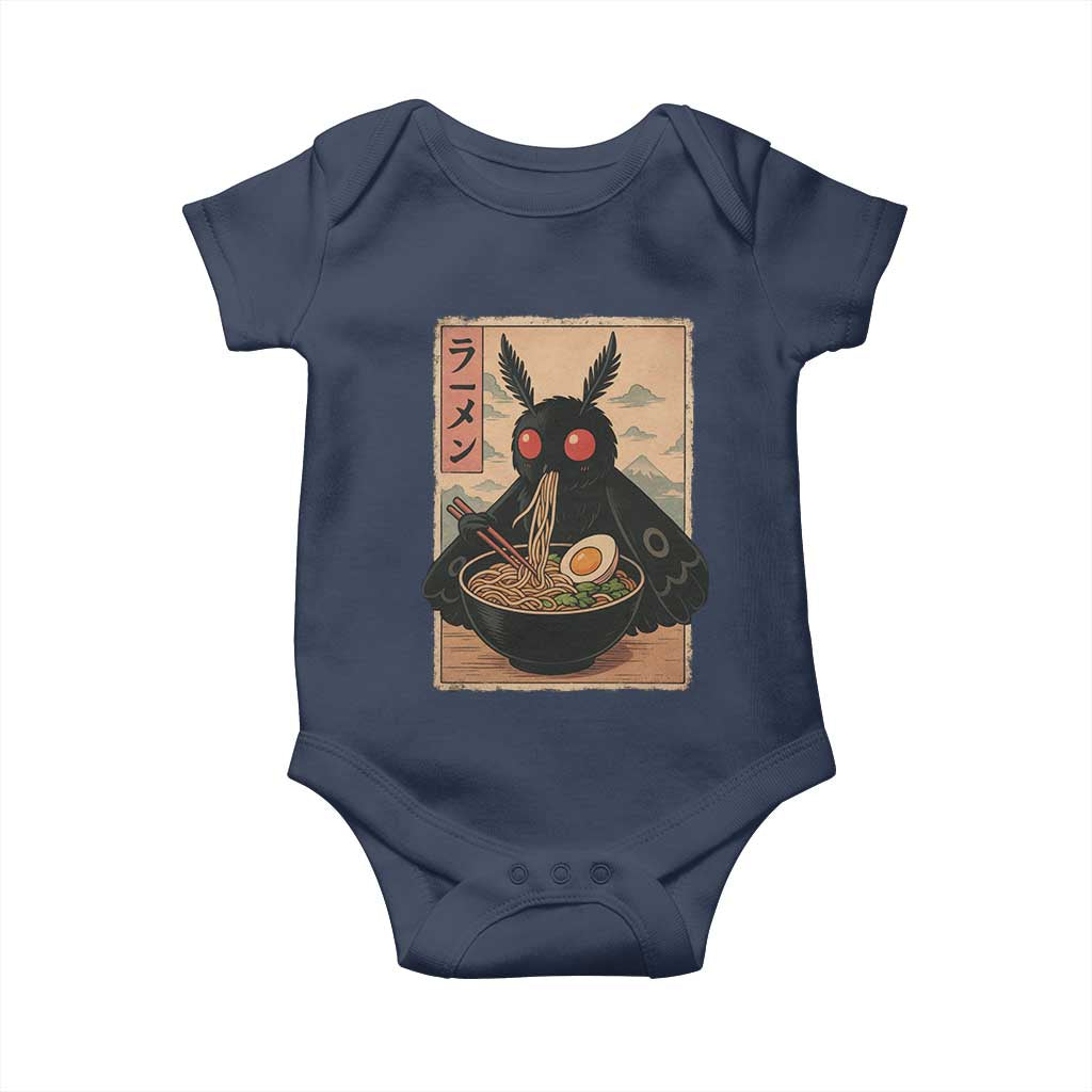 Funny Mothman Ramen Baby Onesie Japanese Kawaii Noodles Cryptid Retro Manga Anime TS10 Navy Print Your Wear