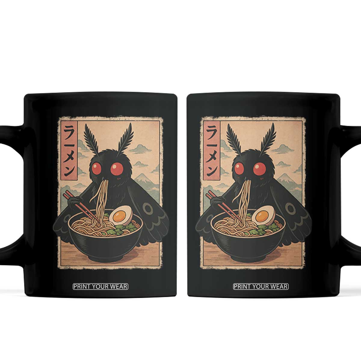 Funny Mothman Ramen Coffee Mug Japanese Kawaii Noodles Cryptid Retro Manga Anime TS10 Black Print Your Wear