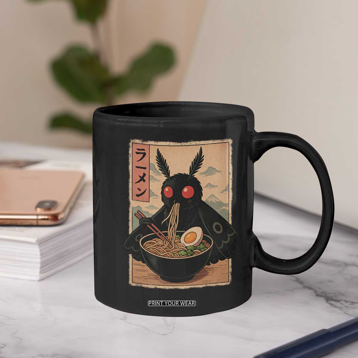 Funny Mothman Ramen Coffee Mug Japanese Kawaii Noodles Cryptid Retro Manga Anime TS10 Print Your Wear