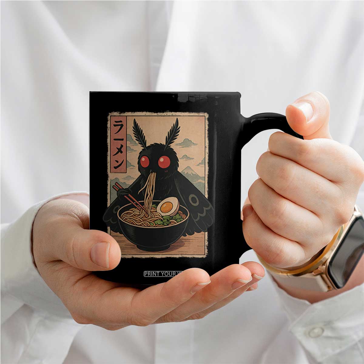 Funny Mothman Ramen Coffee Mug Japanese Kawaii Noodles Cryptid Retro Manga Anime TS10 Print Your Wear
