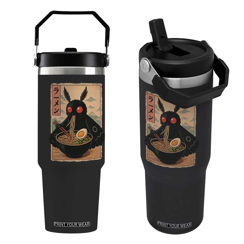 Funny Mothman Ramen Flip Straw Tumbler Japanese Kawaii Noodles Cryptid Retro Manga Anime TS10 One Size: 30 oz Black Print Your Wear