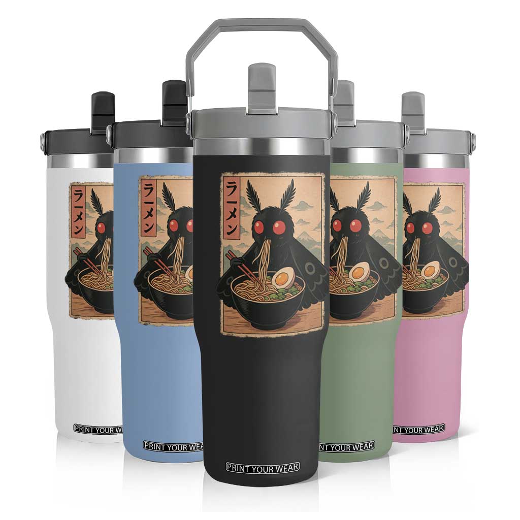 Funny Mothman Ramen Flip Straw Tumbler Japanese Kawaii Noodles Cryptid Retro Manga Anime TS10 Print Your Wear