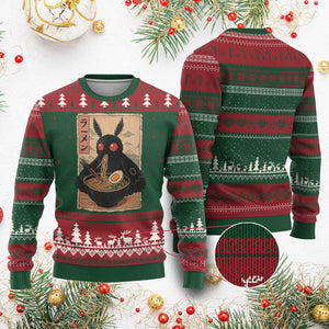 Funny Mothman Ramen Ugly Christmas Sweater Japanese Kawaii Noodles Cryptid Retro Manga Anime TS10 Red Green Print Your Wear