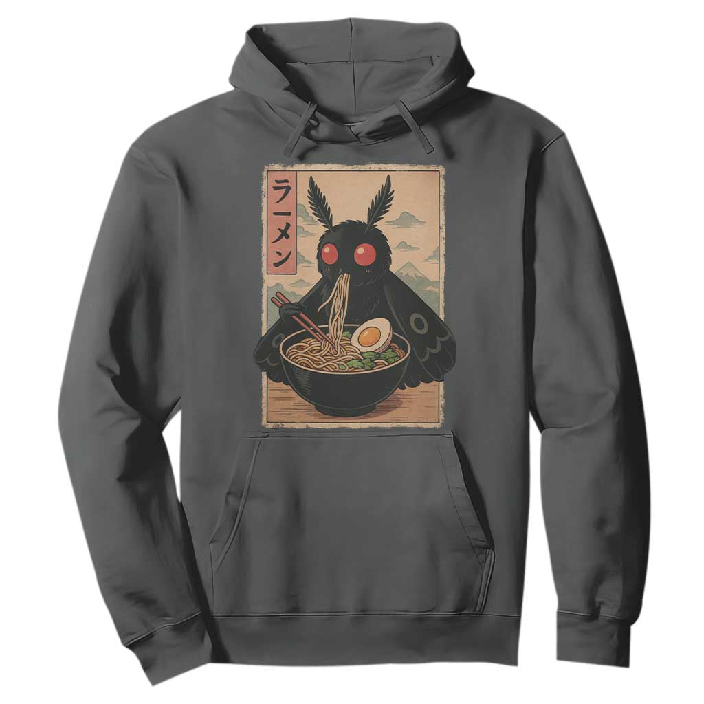 Funny Mothman Ramen Hoodie Japanese Kawaii Noodles Cryptid Retro Manga Anime TS10 Dark Heather Print Your Wear
