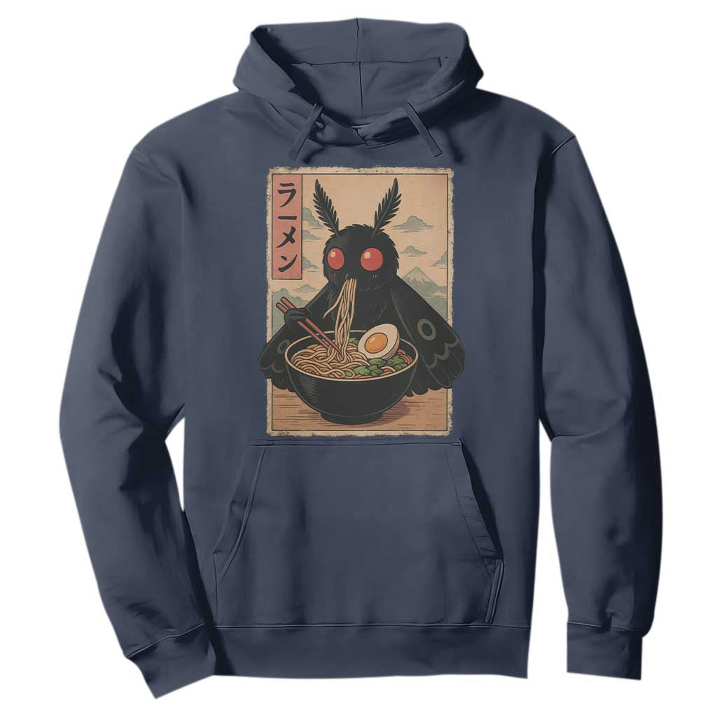 Funny Mothman Ramen Hoodie Japanese Kawaii Noodles Cryptid Retro Manga Anime TS10 Navy Print Your Wear