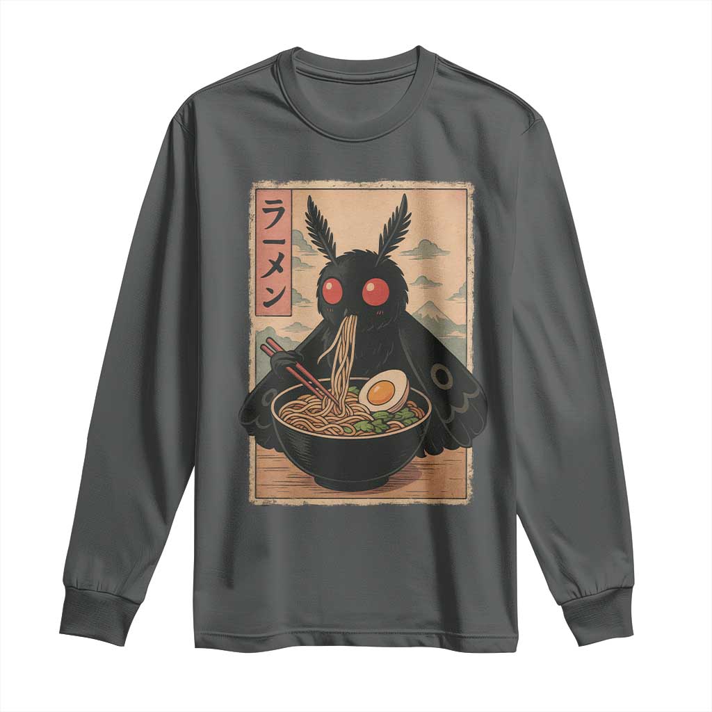 Funny Mothman Ramen Long Sleeve Shirt Japanese Kawaii Noodles Cryptid Retro Manga Anime TS10 Dark Heather Print Your Wear